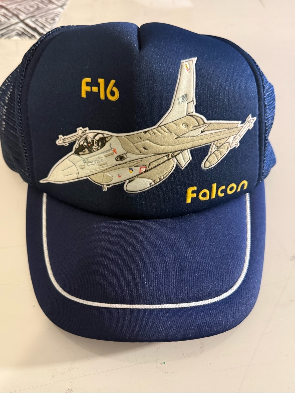 Navy Blue F-16 Falcon trucker hat- SnapBack Cap - vintage f-16 falcon jet hat